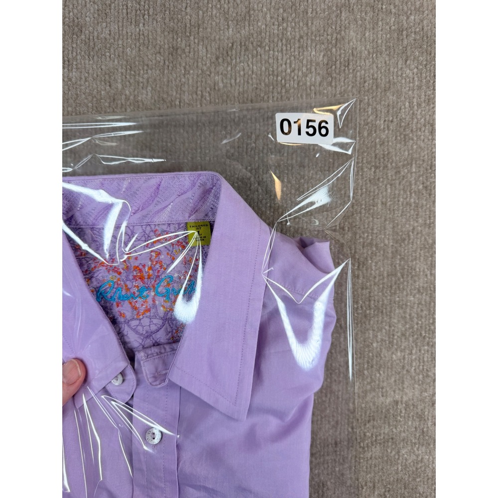 Robert Graham Tailored Fit Mens L Button‎ Down Shirt Lavender Cotton Silk - Picture 14 of 15